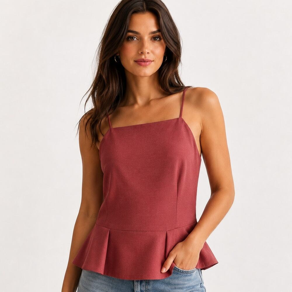 C/MEO Collective Peplum Sleeveless Top Womens Large Mauve Pleated Tank